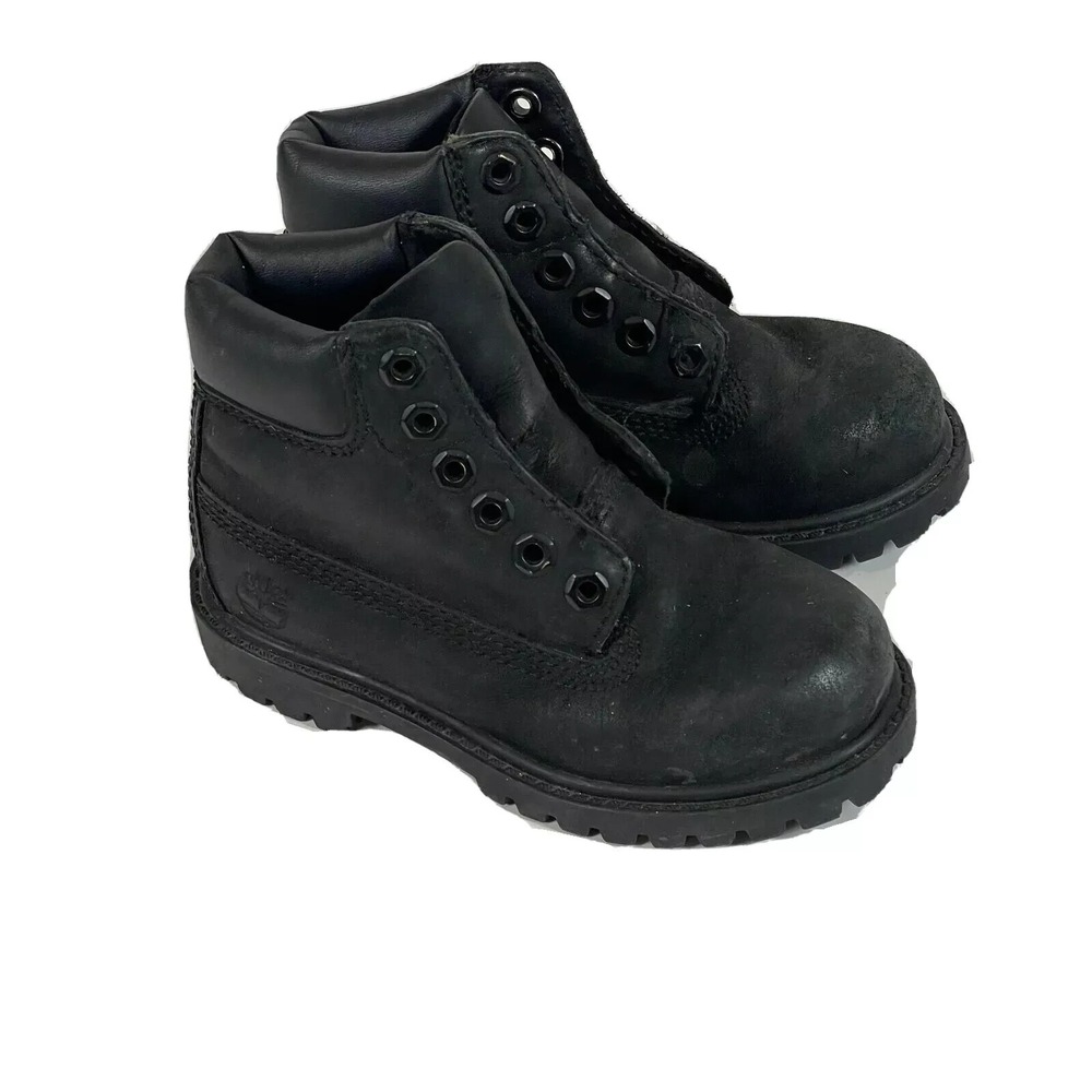 Timberland Toddler Premium 6 Inch Waterproof Black Leather Boots 9 Lace Up 12807